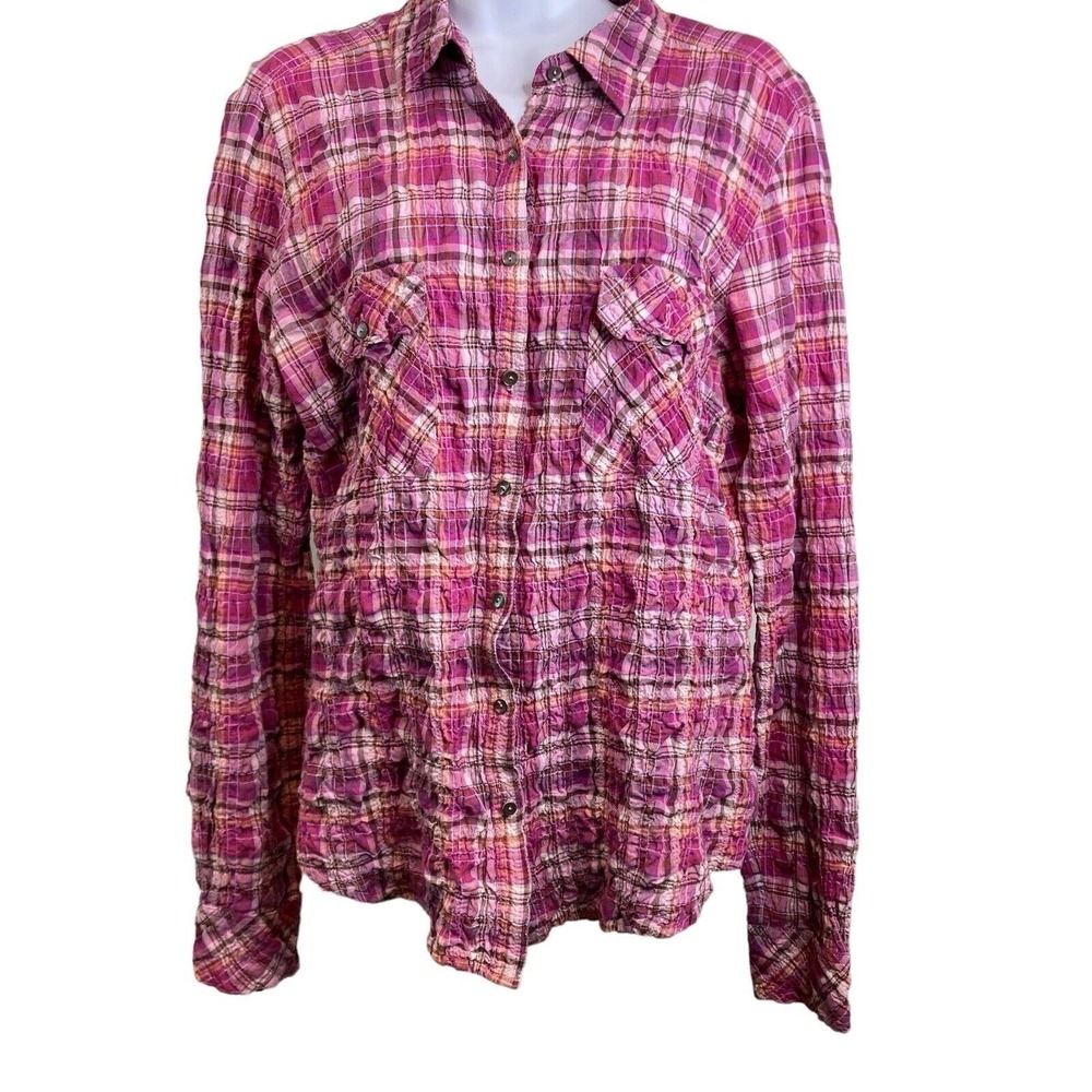 Velvet By Graham Spencer Red Plaid Crinkle Button Up Workshirt M Western Casual